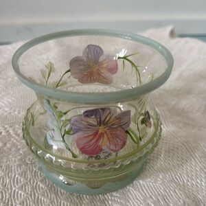 Hand painted Glass Dish Vase, Bowl by Tracy Porter Pansies